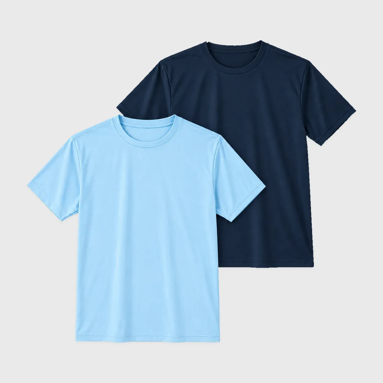 Sky blue and navy quick dry t-shirts layered together