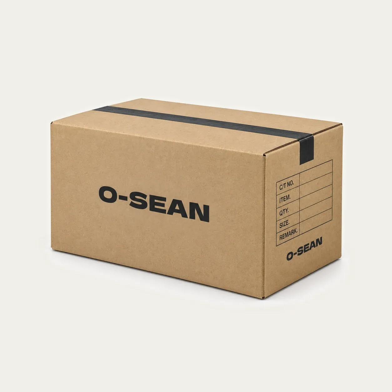 품명과 수량을 적는 칸이 있는 O-SEAN 로고 박스