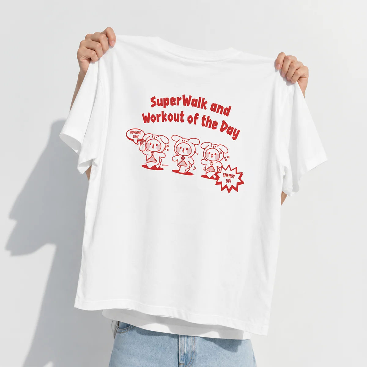 Case study: real white T-shirt printed at maximum size on the back, filling the print area