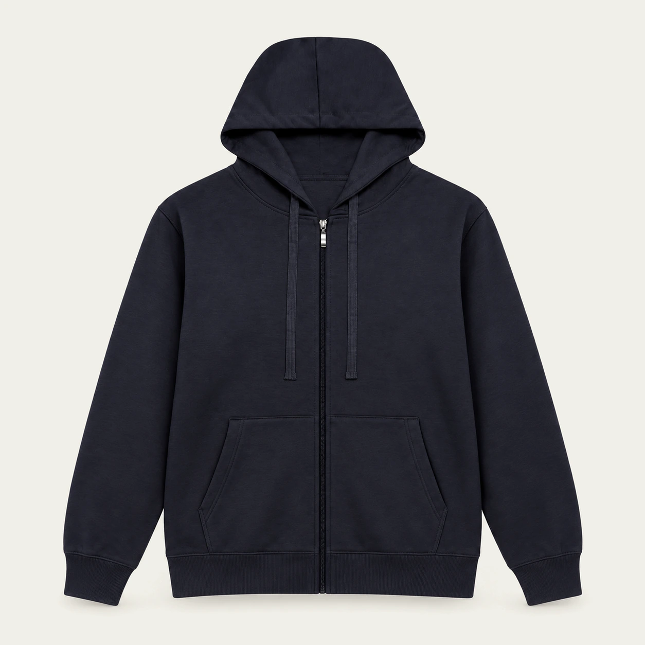 Navy light zip-up hoodie, front