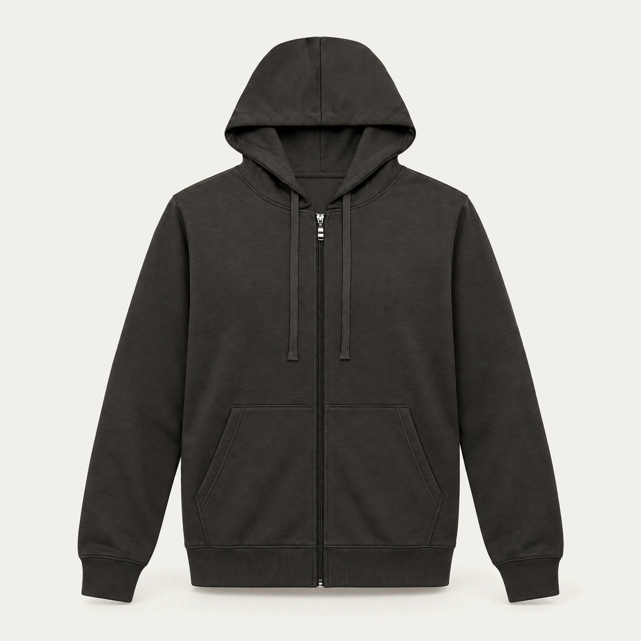 Dark gray light zip-up hoodie, front