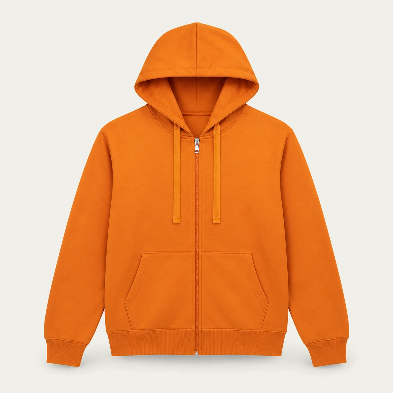 Orange light zip-up hoodie, front