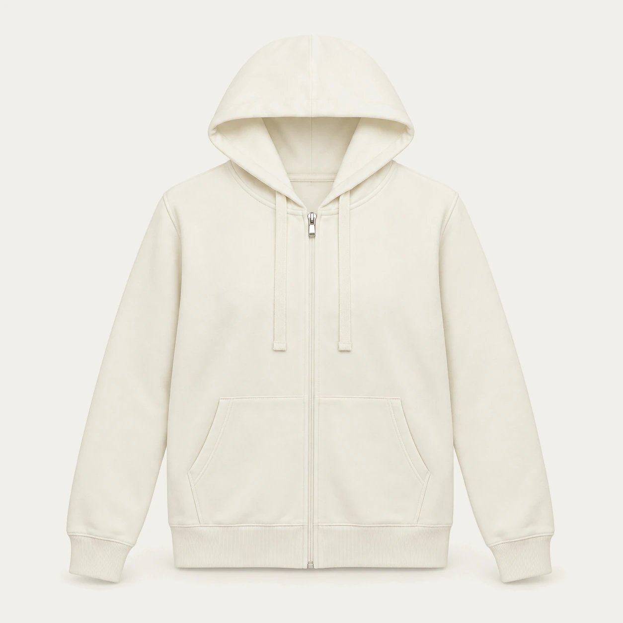 Ivory light zip-up hoodie, front