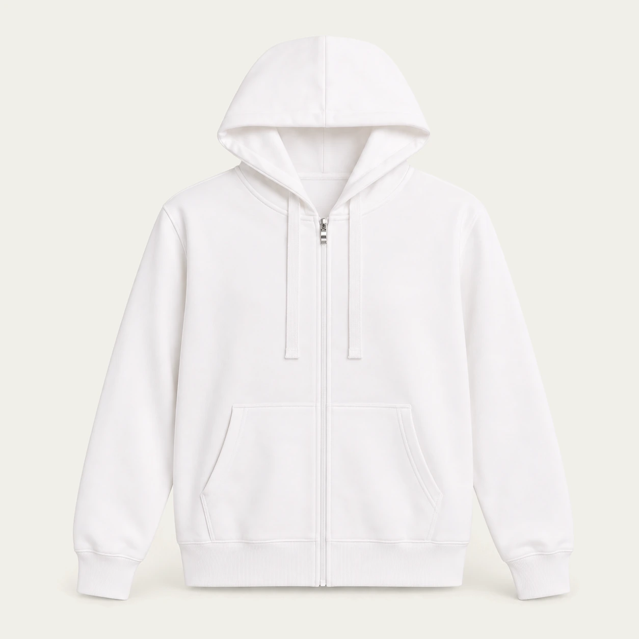 White light zip-up hoodie, front