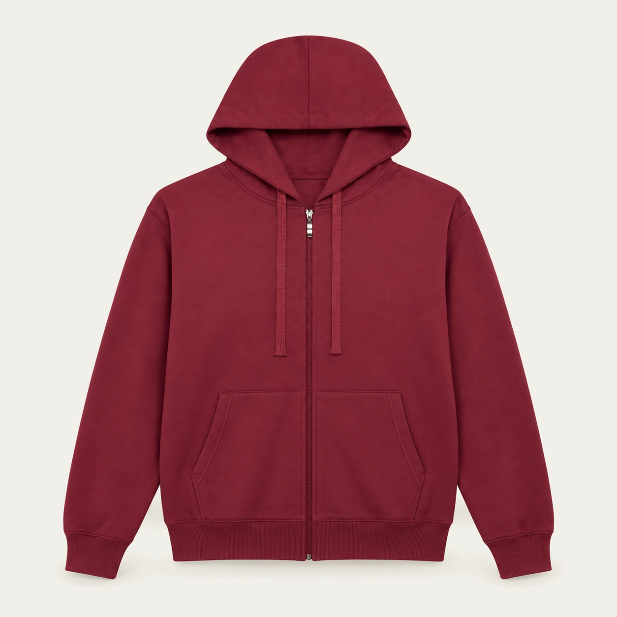 Burgundy light zip-up hoodie, front