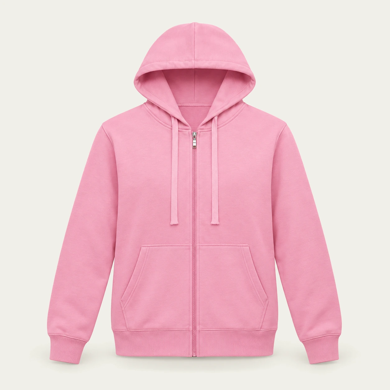 Pink light zip-up hoodie, front
